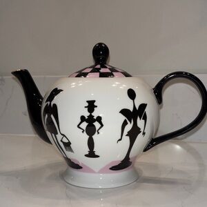 Nordstrom Black and White Teapot with Pink Accents